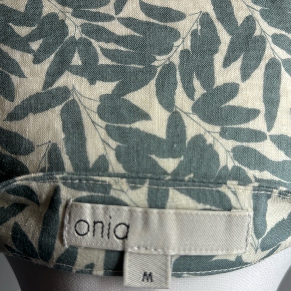Onia | NWT medium | linen blend true wrap mini dress in green leaf on ecru - Picture 7 of 11